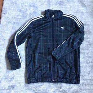 Mens Adidas lightweight jacket blue and green plaid
